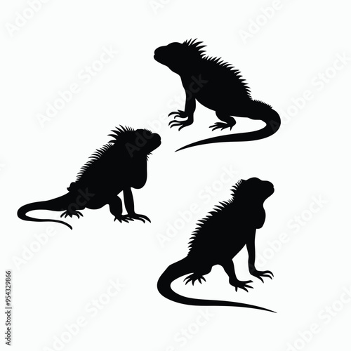 Iguana Silhouette Vector Set Animals Flat Illustration Template