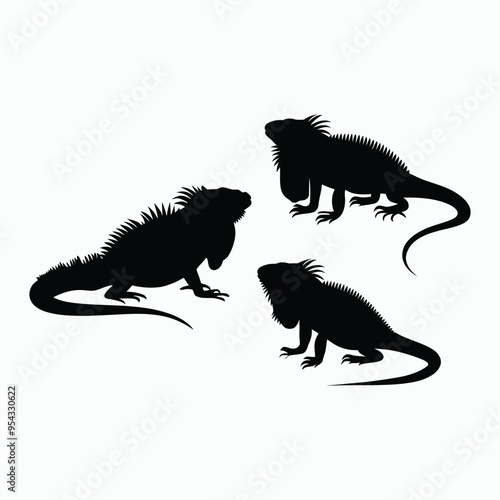 Iguana Silhouette Vector Set Animals Flat Illustration Template