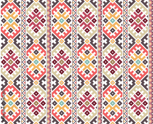 Colorful native American vertical tribal seamless ethnic pattern designed for fabric, textile, curtains, pillow or cushion case, and other prints