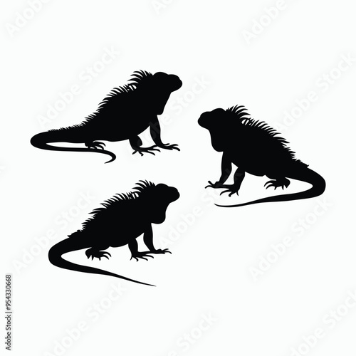 Iguana Silhouette Vector Set Animals Flat Illustration Template