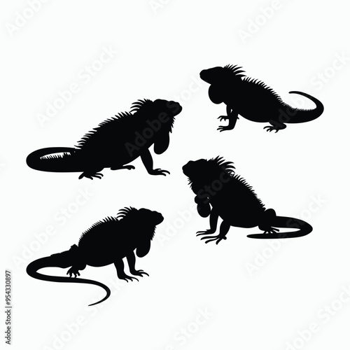 Iguana Silhouette Vector Set Animals Flat Illustration Template