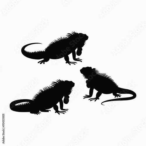 Iguana Silhouette Vector Set Animals Flat Illustration Template