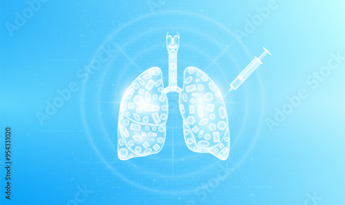 Medicine pills various in lung human and syringe. Overtreatment with antibiotics can have harmful effects on the organs. Medical science health care concept. Vector EPS10.