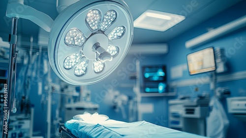 Modern Operating Room: Sterile Surgical Table Awaits Under Bright Lights