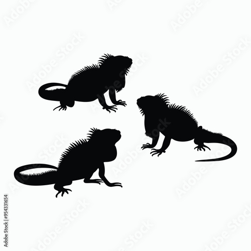 Iguana Silhouette Vector Set Animals Flat Illustration Template