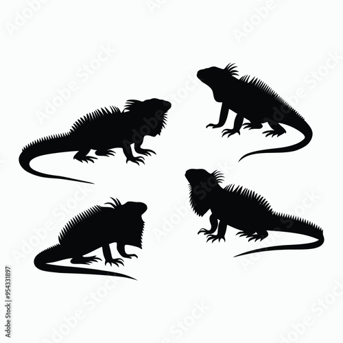 Iguana Silhouette Vector Set Animals Flat Illustration Template