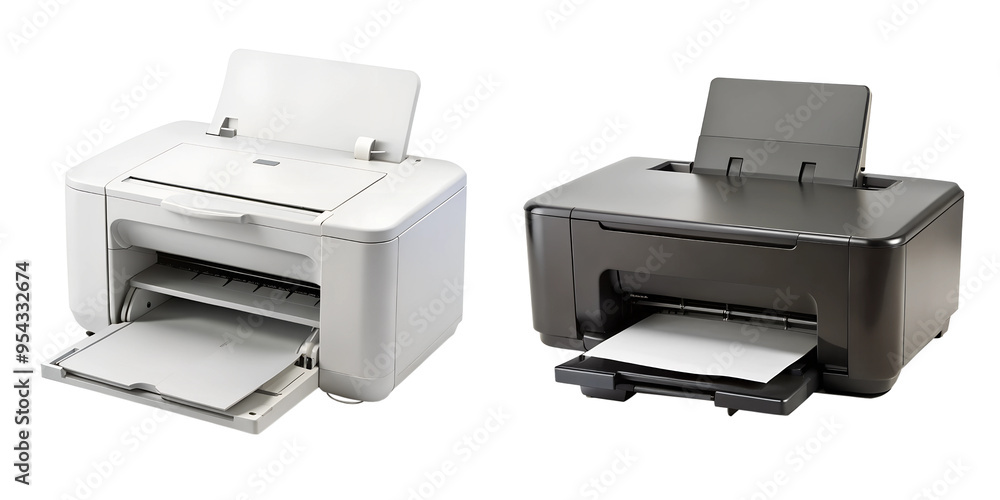 Set of Digital realistic printer machine isolate on transparent background Set of Digital realistic printer machine isolate on transparent background