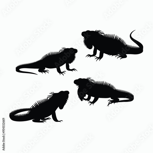 Iguana Silhouette Vector Set Animals Flat Illustration Template