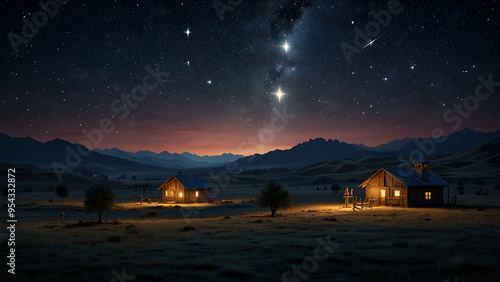 biblical landscape night under the Christmas star, religious Christian plot