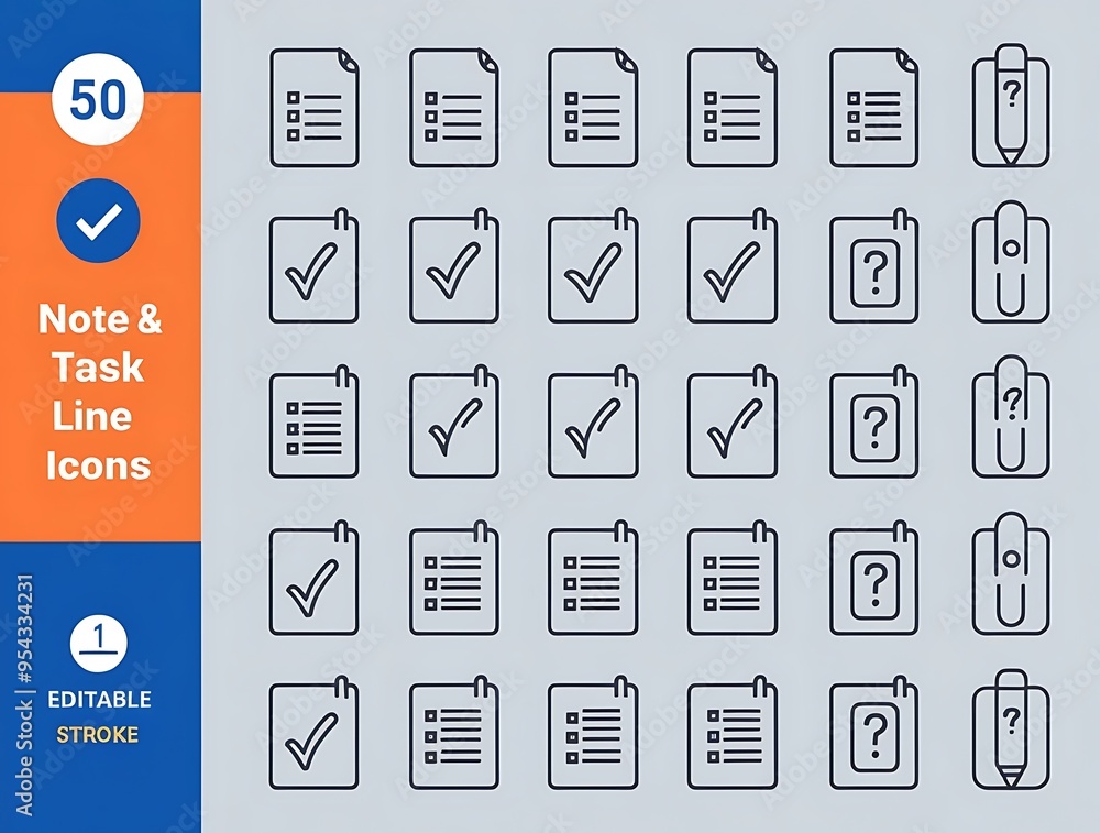 Set of 50 Note & Task line icons set. Note & Task outline icons with ...