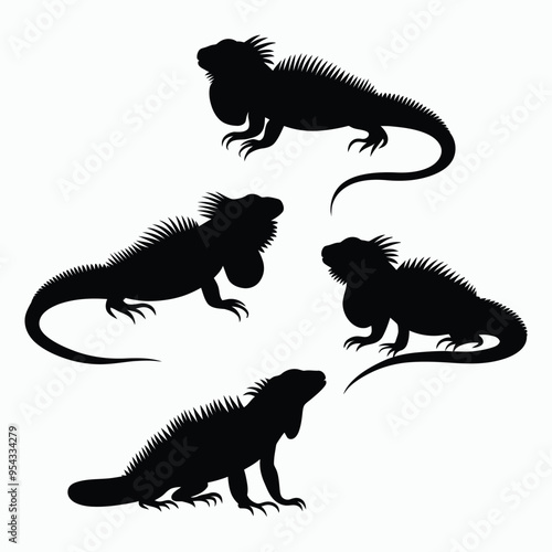 Iguana Silhouette Vector Set Animals Flat Illustration Template