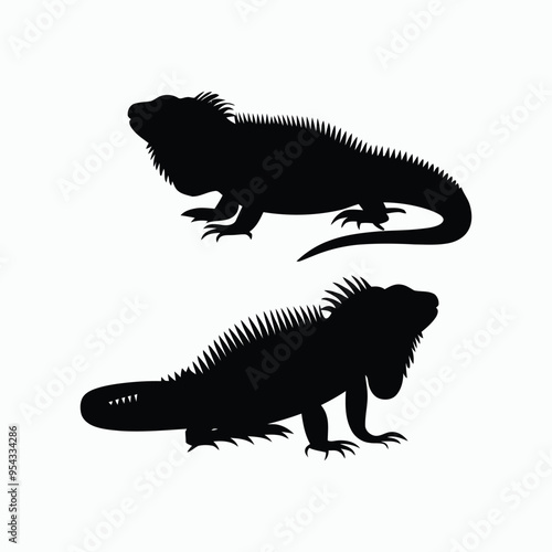 Iguana Silhouette Vector Set Animals Flat Illustration Template