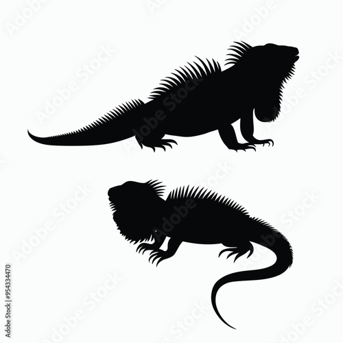 Iguana Silhouette Vector Set Animals Flat Illustration Template