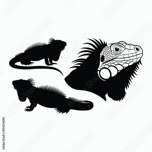 Iguana Silhouette Vector Set Animals Flat Illustration Template