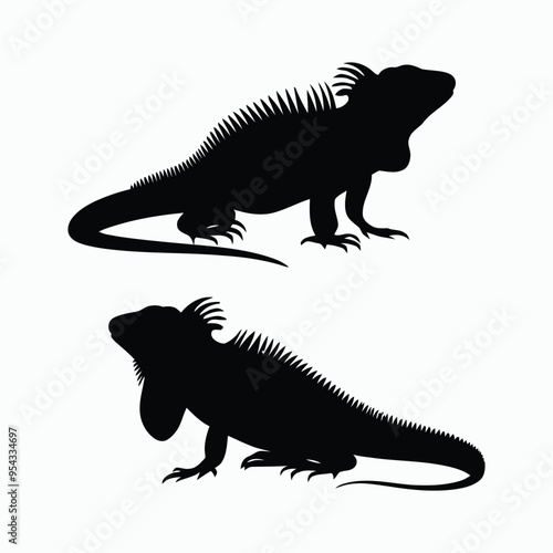 Iguana Silhouette Vector Set Animals Flat Illustration Template