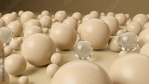 Abstract Beige Sphere Background with Glass Ball