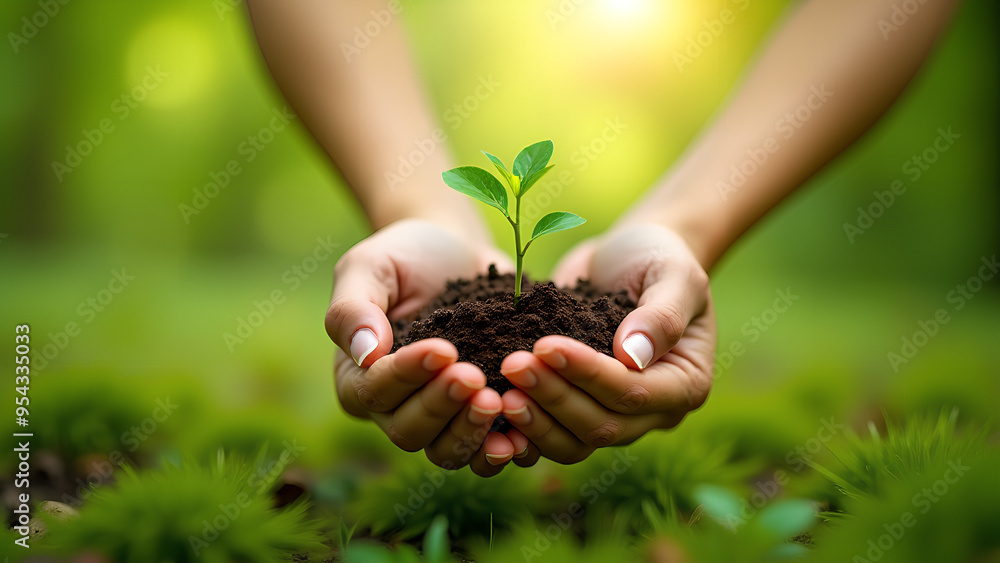 Earth Day In the hands of trees growing seedlings Bokeh green Background Female hand holding tree on nature field grass Forest conservation concept Earth Day In the hands of trees growing seedlings Bokeh green Background Female hand holding tree on nature field grass Forest conservation concept