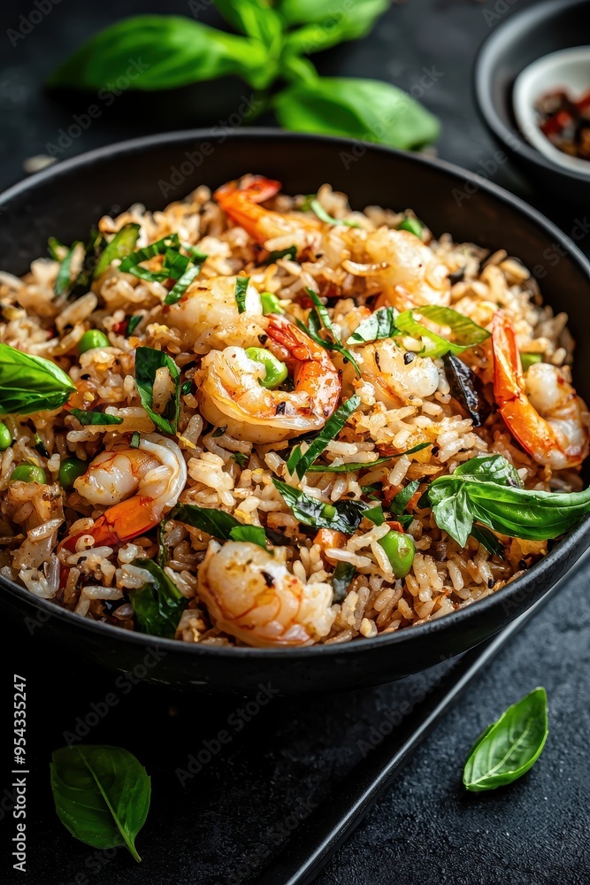 Delicious Shrimp Fried Rice with Basil and Green Peas Delicious Shrimp Fried Rice with Basil and Green Peas