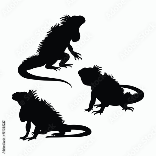 Iguana Silhouette Vector Set Animals Flat Illustration Template