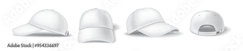 Symbol baseball cap different viewpoints reasonable vector outline set. Cap clothing adornments with mockup 3d models on white foundation