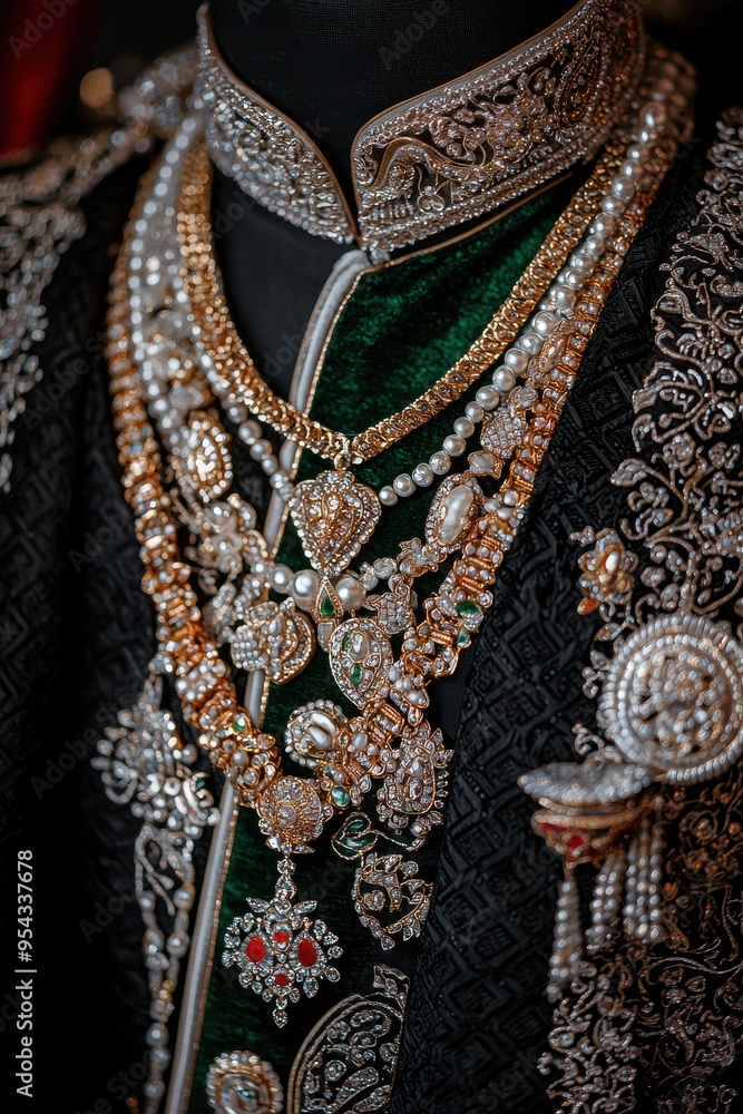 Obraz premium Traditional Indian Wedding Necklace with Pearls and Gold Jewelry