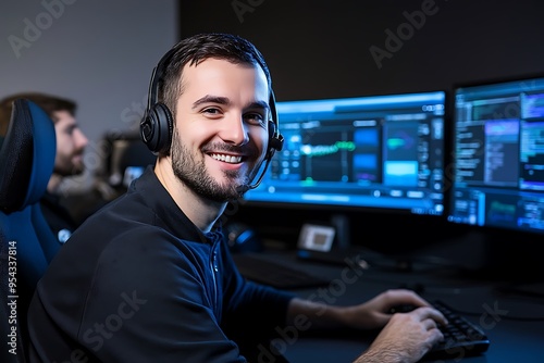 Wallpaper Mural A happy and confident technical customer support specialist at work Torontodigital.ca