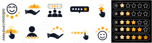 Five stars from customers set icons, rating signs, customer reviews sign, rating service, good client satisfaction, user experience best customer feedback concept