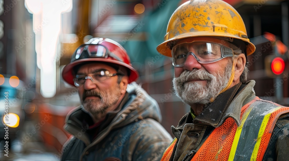 Construction Workers in Hard Hats and Safety Glasses Construction Workers in Hard Hats and Safety Glasses