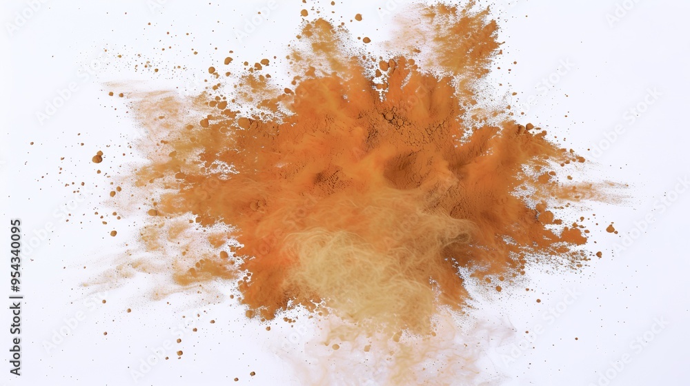 Abstract Powder Explosion with Chili Powder Centered, Dust Particles Flying, Creative Concept for Design and Decoration. High-Definition Abstract Shape and Texture in a White Background Abstract Powder Explosion with Chili Powder Centered, Dust Particles Flying, Creative Concept for Design and Decoration. High-Definition Abstract Shape and Texture in a White Background