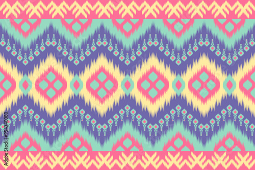 Colorful of Ikat pattern, Thai art design, Ikat Ornament style, Ikat Print. Abstract geometric seamless pattern background traditional ethic for clothing, fabric, textile, fashion.