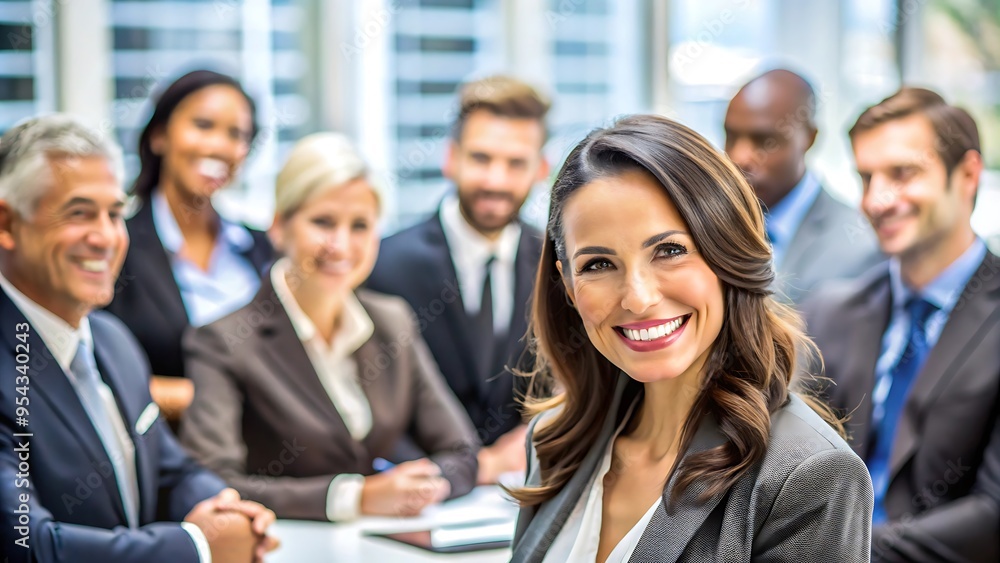 Confident businesswoman smiling in a meeting. Confident businesswoman smiling in a meeting.