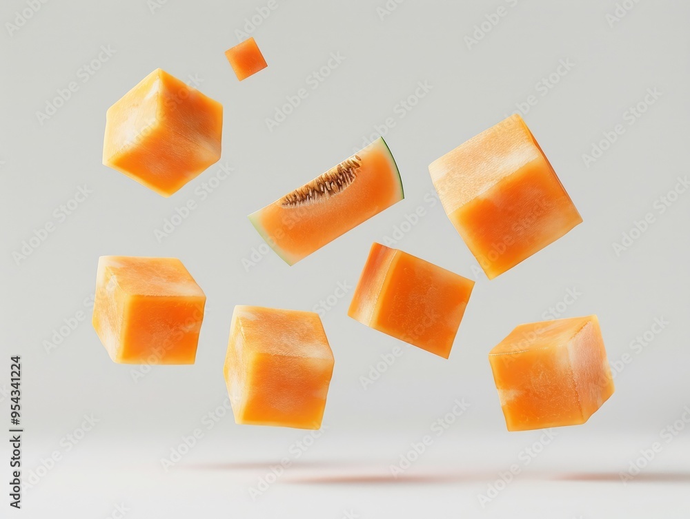 Levitating melon cubes separated Levitating melon cubes separated