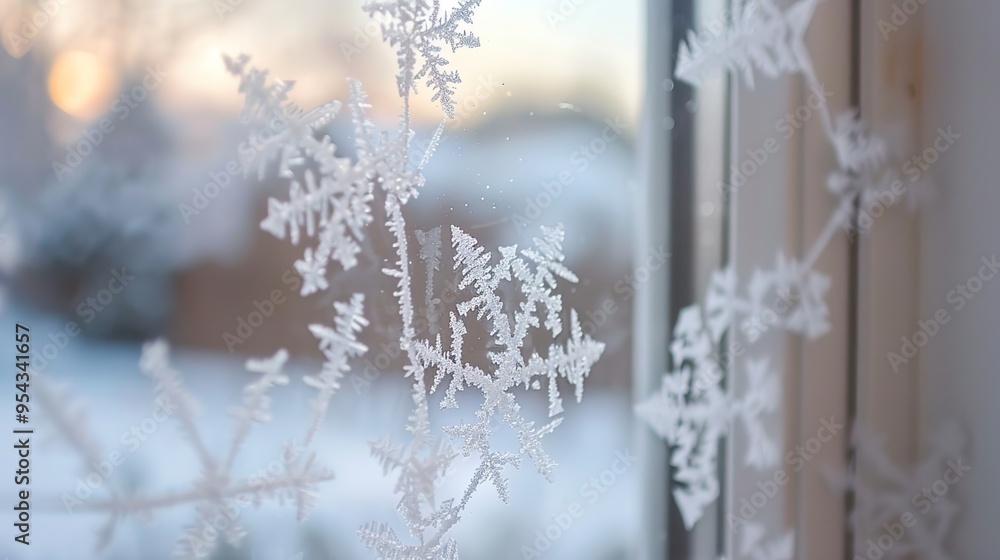 Naklejka premium Frost on window wallpaper