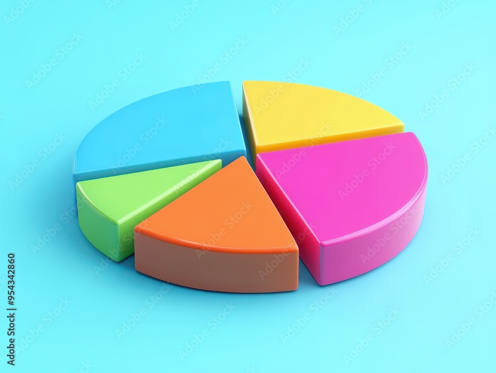 Obraz premium Statistical pie chart, segmented sections with vibrant colors, 3D illustration