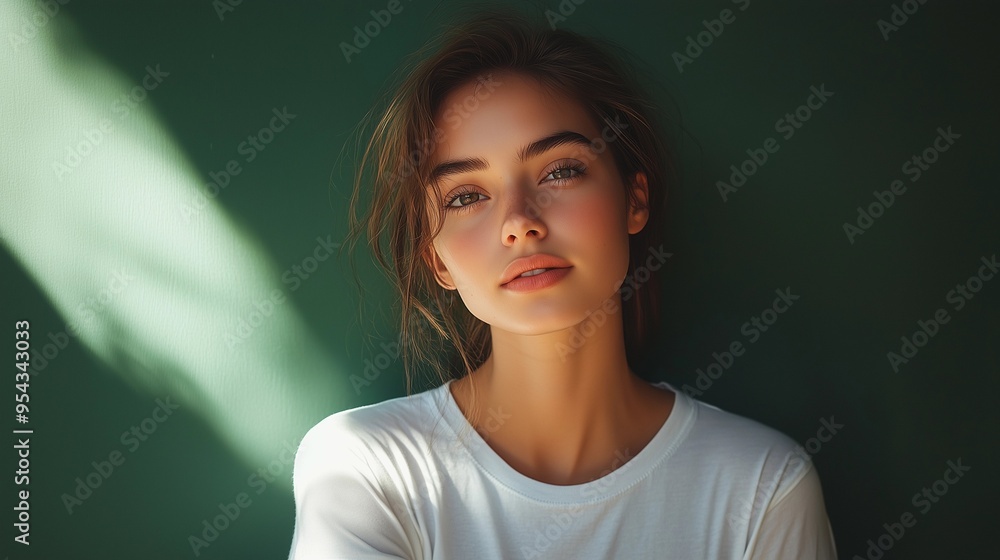 a fashion model wearing a white t-shirt fashion model, portrait of a girl a fashion model wearing a white t-shirt fashion model, portrait of a girl