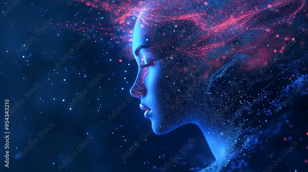 Digital Portrait of a Woman Made of Particles Digital Portrait of a Woman Made of Particles
