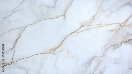 A close-up view of a white marble surface, showcasing the intricate gold veins and subtle grey shadows.