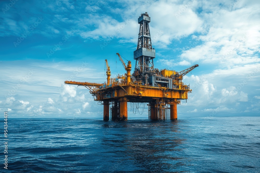 Offshore oil platform under a blue sky in the ocean Offshore oil platform under a blue sky in the ocean