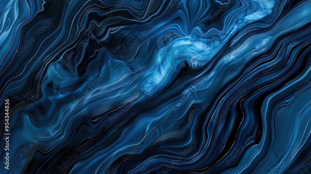 A fluid abstract design featuring swirling shades of blue and black. A fluid abstract design featuring swirling shades of blue and black.