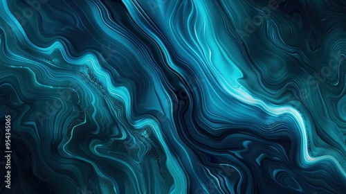 A swirling abstract design in shades of blue and teal, evoking fluid movement and depth.