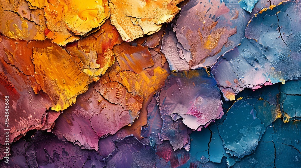 Abstract Cracked Paint Texture: Yellow, Blue, Purple Abstract Cracked Paint Texture: Yellow, Blue, Purple