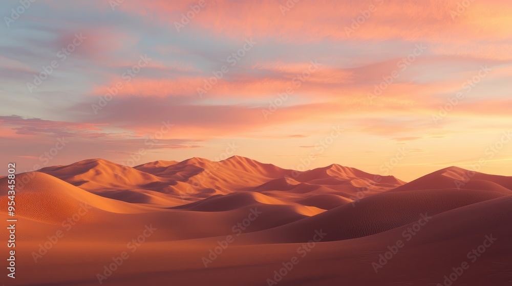 Naklejka premium Desert Landscape at Sunset with Pink and Orange Sky
