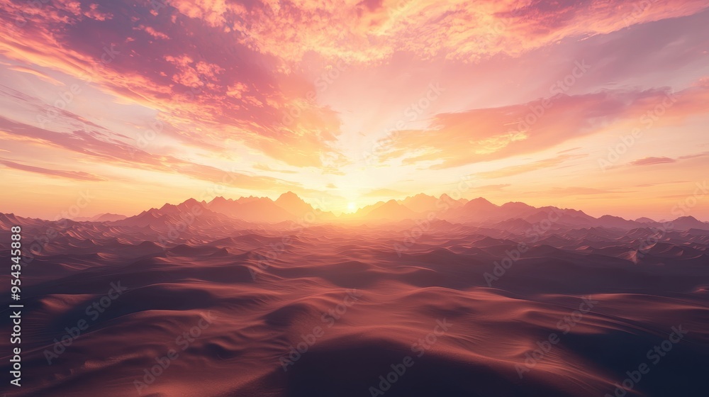 Dramatic Sunset Over Mountain Range and Desert Landscape Dramatic Sunset Over Mountain Range and Desert Landscape