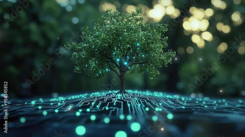 Wallpaper Mural High-tech tree growing on a circuit board. Symbolizing digital growth and environmental sustainability in the tech industry. Environmentally friendly tech. Natural eco-friendly tree. Tech futuristic Torontodigital.ca