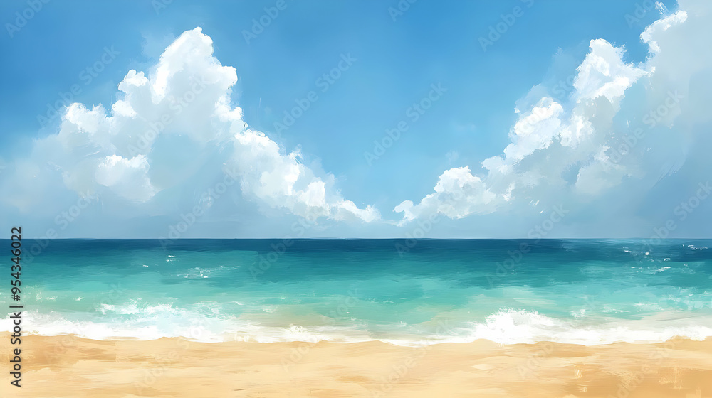 Summer Beach Seascape with Clouds Ocean Shore Blue Sky Water Sand Summer Beach Seascape with Clouds Ocean Shore Blue Sky Water Sand