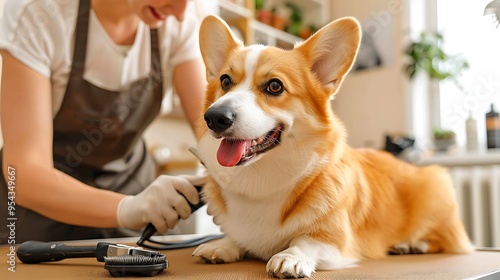 Corgi Getting a Stylish Fur Trim at Pet Grooming Salon