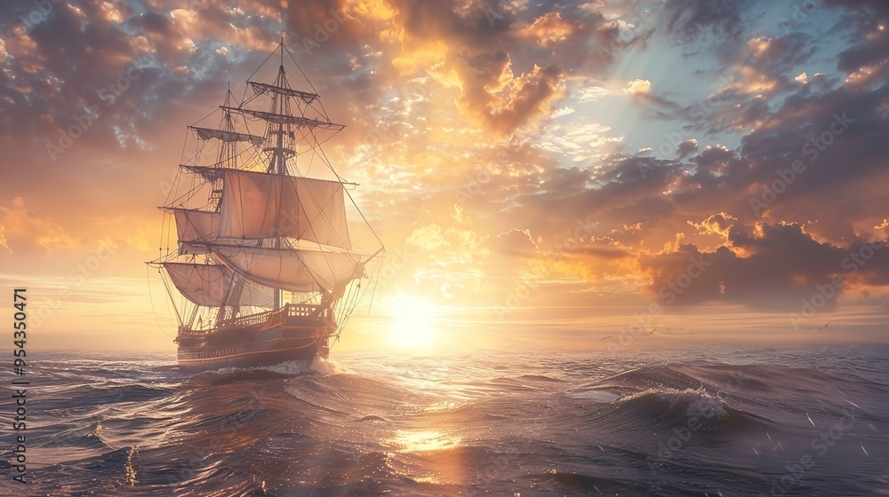 Obraz premium ship sailing wallpaper
