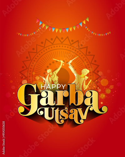 Garba utsav dance, dandiya night celebration during Navratri festival in india. Indian Navratri festive background vector illustration.