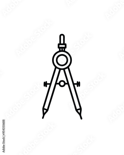 Editable stroke vector of a classic metal compass with a pencil point.