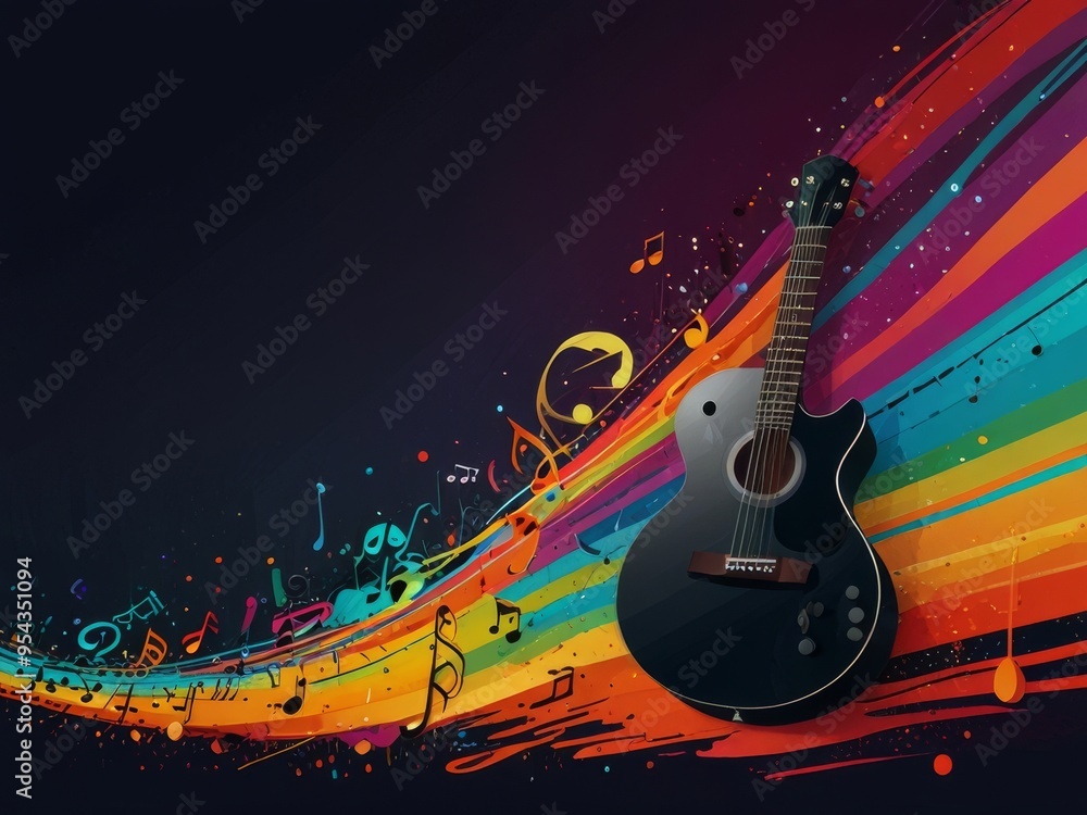 Fototapeta premium Musical Instruments Background with Colorful Splashes and Notes